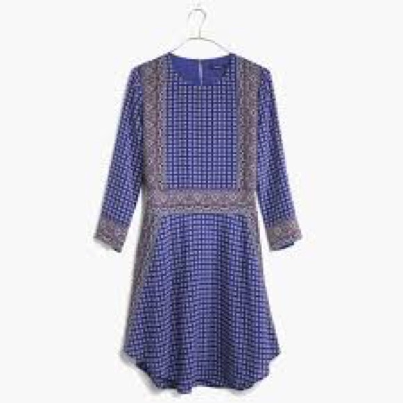 Madewell blue silk Ascot Grid dress XS - Picture 1 of 7